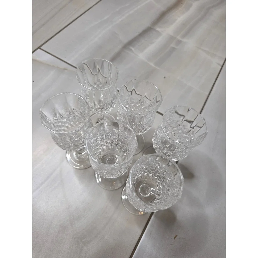 Set of 6 Crystal Cordial Glasses Diamond Cut‎ Stemmed Liqueur Aperitif 4.5 inch
